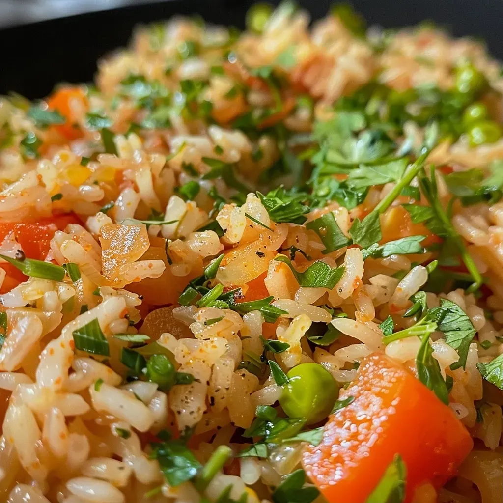 ['Plato de arroz integral con verduras surtidas.', 'Primer plano de arroz integral acompañado de legumbres.', 'Arroz integral con zanahoria y pimiento en un plato.', 'Mezcla colorida de arroz integral y vegetales frescos.']