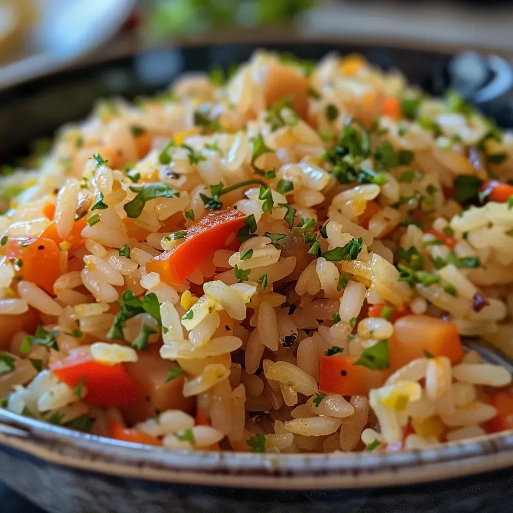 ['Arroz integral con verduras frescas en un plato.', 'Close-up de arroz integral mezclado con legumbres.', 'Tazón de arroz integral con zanahorias y pimientos.', 'Porción de arroz integral con vegetales coloridos.']