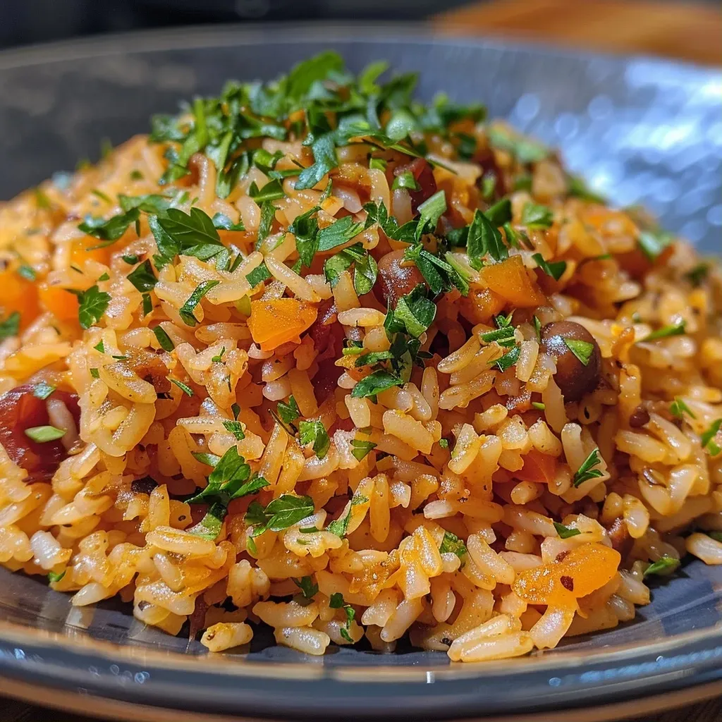 ['Plato de arroz integral con verduras coloridas.', 'Detalle de un delicioso arroz integral con legumbres.', 'Arroz integral servido con zanahoria, pimentón y cebolla.', 'Primer plano de un plato vegano de arroz integral con vegetales.']