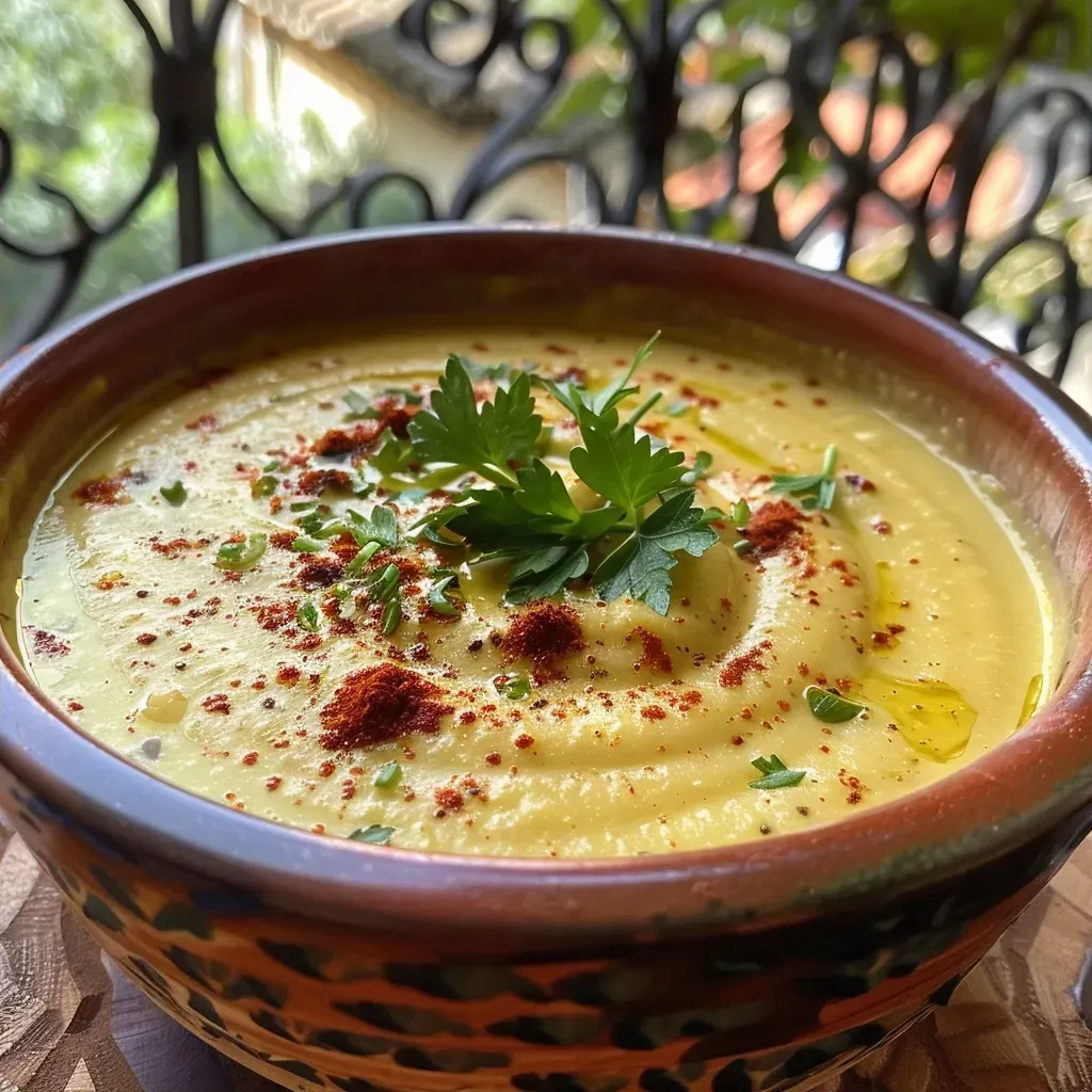 ['Crema de calabacín ligera en un tazón.', 'Detalle de crema de calabacín con semillas decorativas.', 'Primer plano de crema de calabacín servida.', 'Crema de calabacín acompañada de semillas de girasol y granada.']