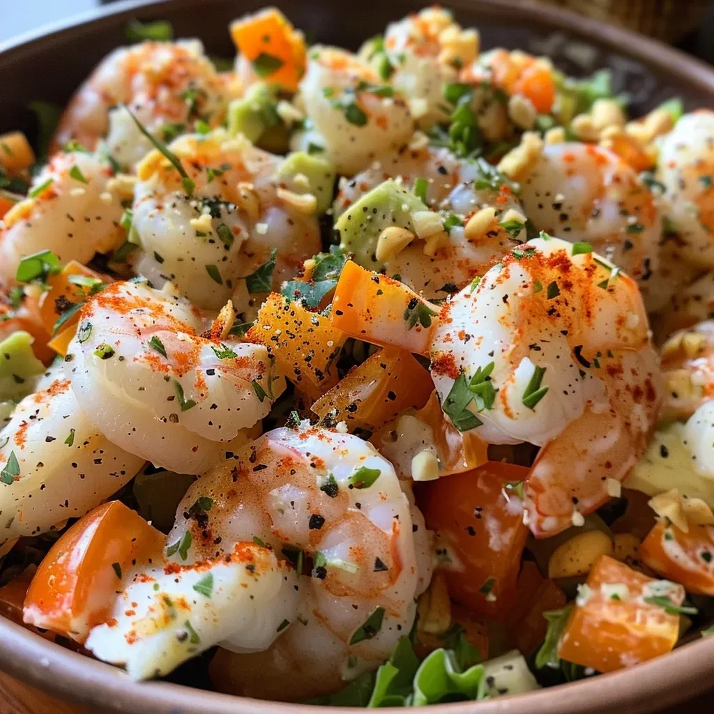 ['Ensalada César de camarones en un plato, con lechuga, picatostes y aderezo.', 'Primer plano de una ensalada César con camarones y queso parmesano.', 'Ensalada César con camarones, anchoas y mayonesa, presentada en un plato.', 'Ensalada César de camarones con ingredientes frescos y crujientes.']