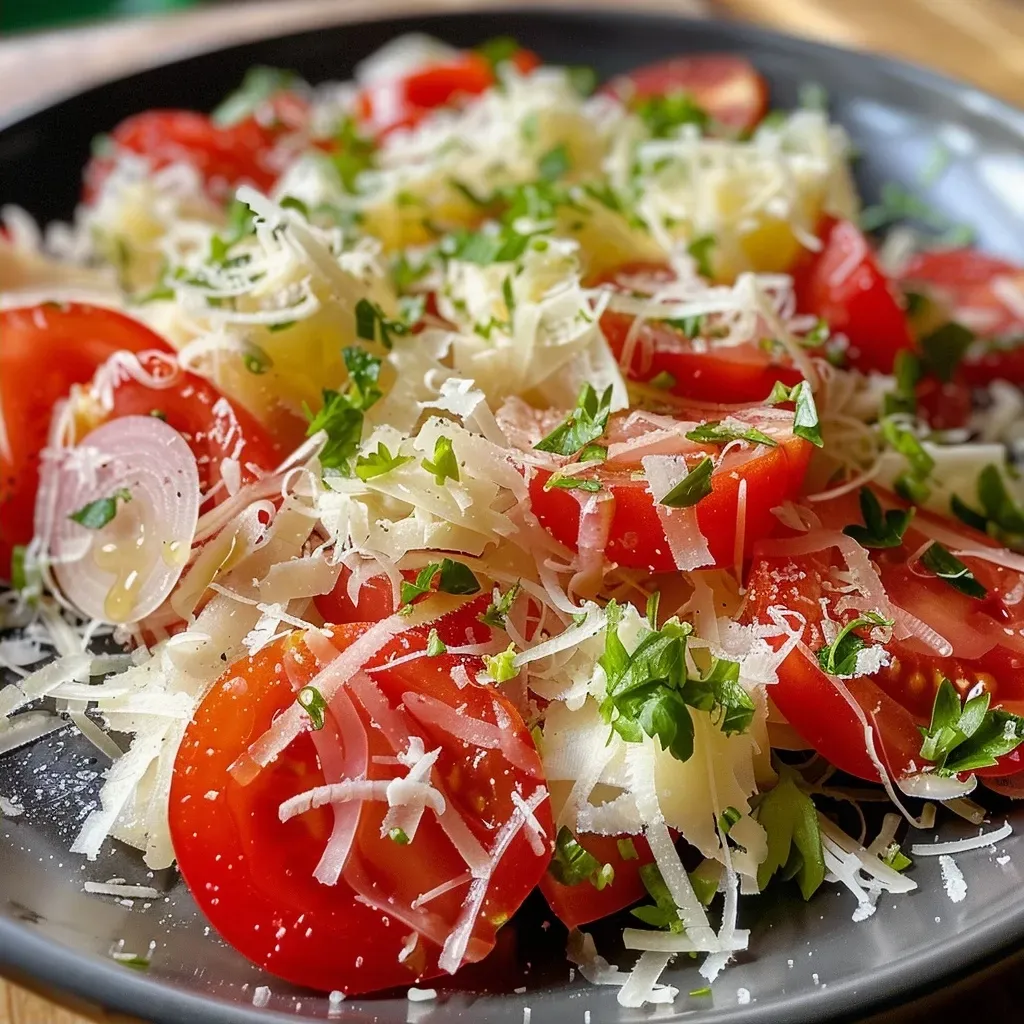 ['Primer plano de una ensalada con rúcula y queso parmesano.', 'Ensalada fresca de rúcula con lascas de parmesano.', 'Detalle de ensalada con rúcula, queso parmesano y aderezo.', 'Vista lateral de una ensalada con rúcula y parmesano.']
