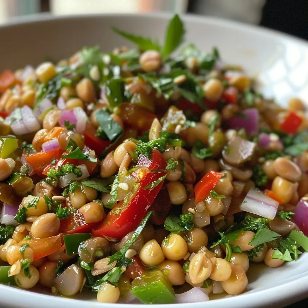 ['Ensalada de lentejas fresca y cítrica con verduras coloridas.', 'Primer plano de ensalada de lentejas con pimiento rojo y pepino.', 'Ensalada de lentejas servida en un plato, con queso feta y hierbas.', 'Vista lateral de ensalada de lentejas con ingredientes frescos.']