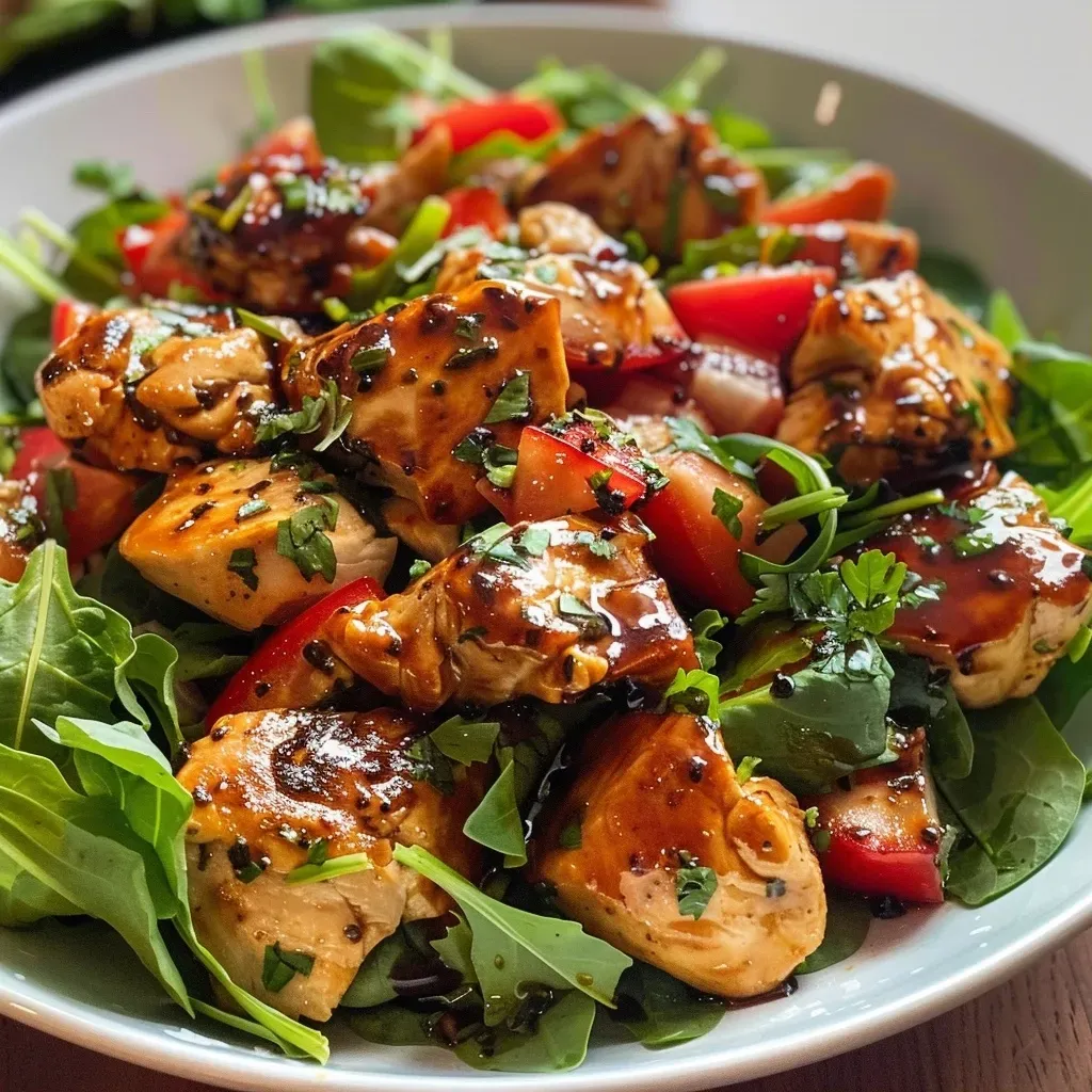 ['Ensalada de pollo con fresas, aguacate y nueces en un plato.', 'Primer plano de una ensalada fresca con pollo a la parrilla y fresas.', 'Ensalada colorida de pollo, fresas y queso feta en un tazón.', 'Vista lateral de una ensalada de pollo con ingredientes frescos y vibrantes.']