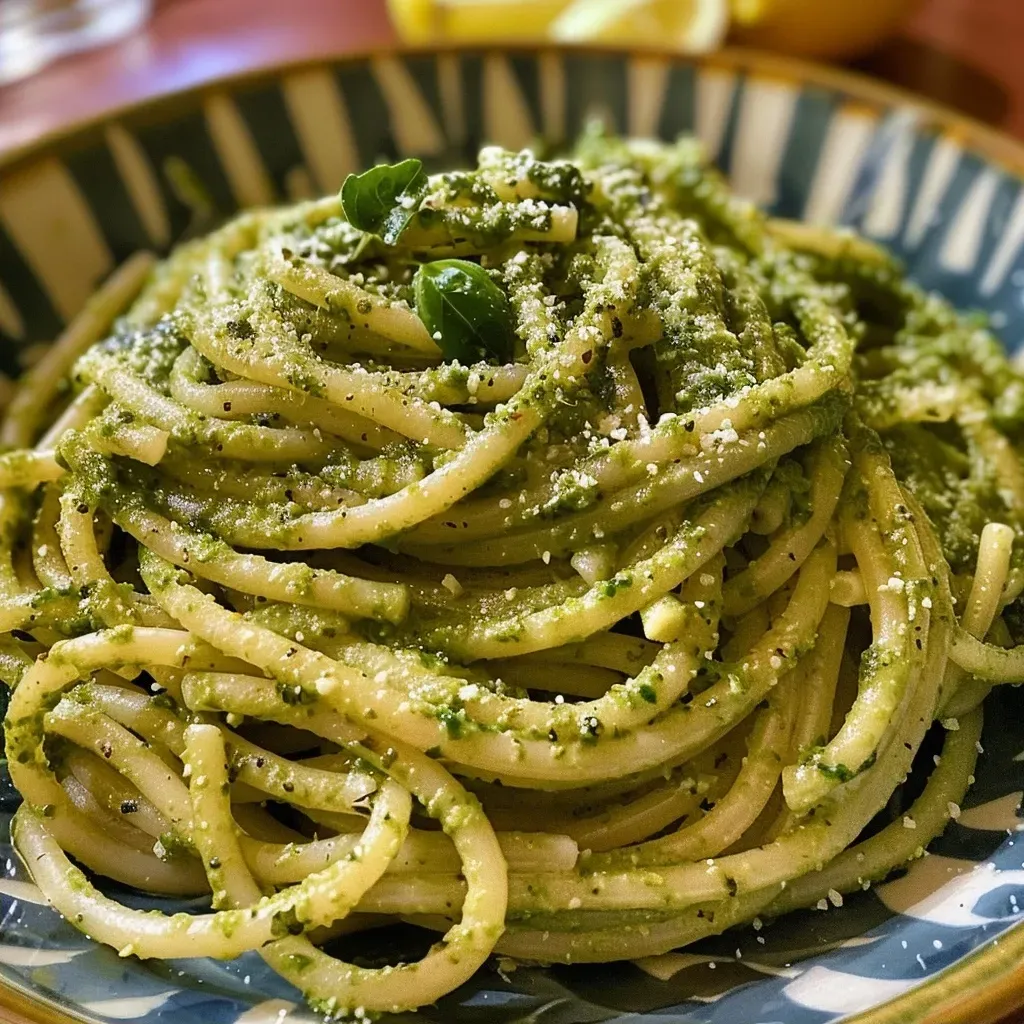 ['Placa de pasta al pesto de aguacate con ingredientes frescos visibles.', 'Close up de pasta al pesto cremoso con aguacate y albahaca.', 'Tazón de pasta con pesto de aguacate, decorado con hojas de albahaca.', 'Pasta al pesto de aguacate servida en un plato, con ingredientes al lado.']