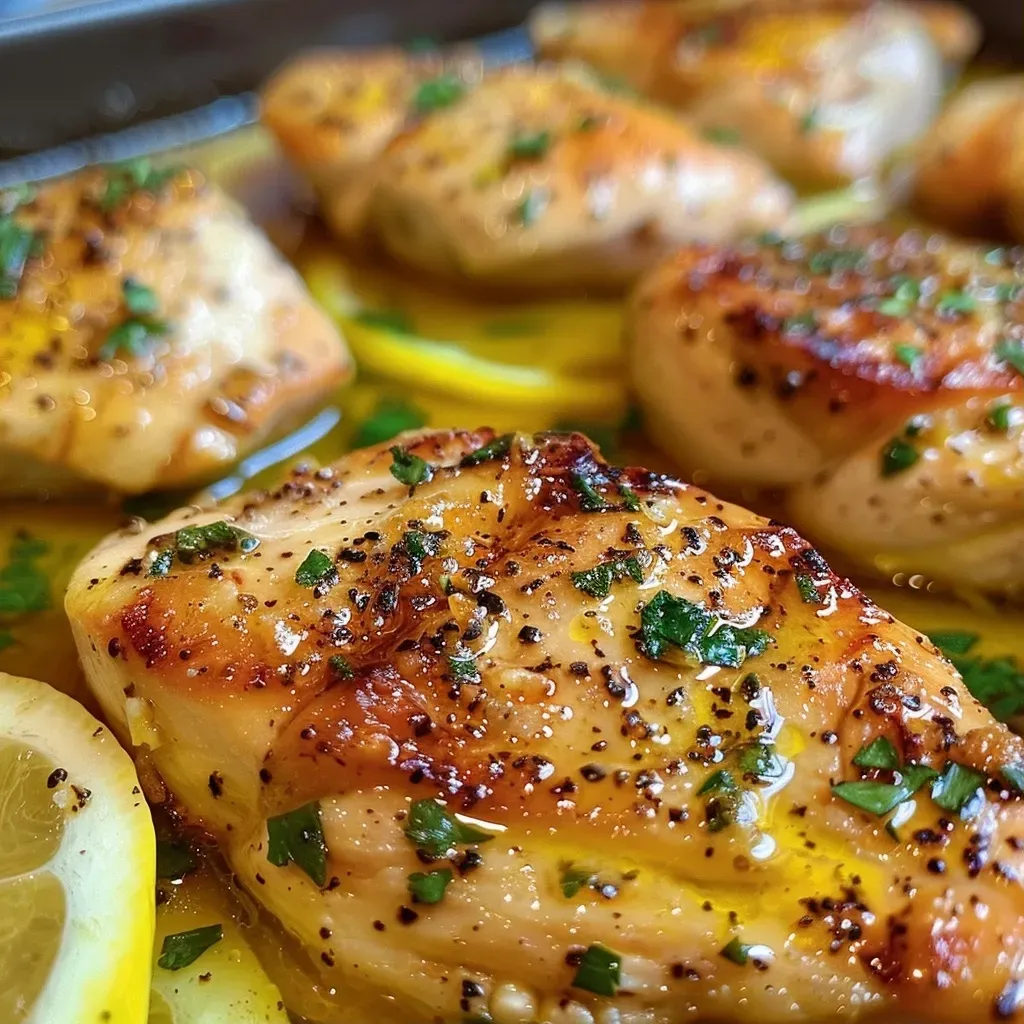 ['Pollo al Limone servido en un plato, con un acabado jugoso y dorado.', 'Vista lateral del Pollo al Limone, mostrando su textura jugosa y relleno de limón.', 'Placa de pollo al limón, con trozos de limón y perejil fresco como decoración.', 'Close-up de filetes de pollo al limón, resaltando su dorado y jugoso aspecto.']