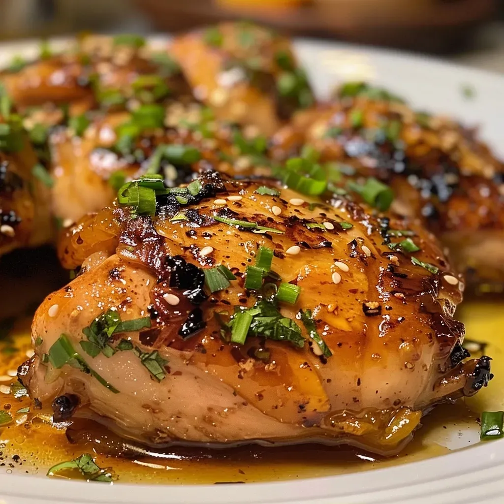 ['Pollo glaseado de albaricoque con un brillo apetitoso.', 'Primer plano de muslos de pollo con glaseado de albaricoque.', 'Tazón con pollo tierno cubierto de salsa de albaricoque.', 'Pollo al horno con salsa de albaricoque, mostrando su jugosidad.']