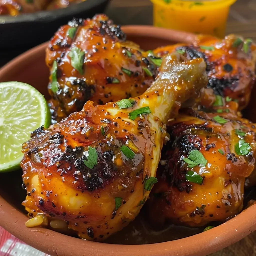 ['Pollo glaseado en salsa agridulce de naranja con guarnición.', 'Pechugas de pollo caramelizadas en una salsa vibrante de naranja.', 'Primer plano de pollo en salsa agridulce con brillo apetitoso.', 'Detalle de pollo glaseado acompañado de salsa de naranja.']