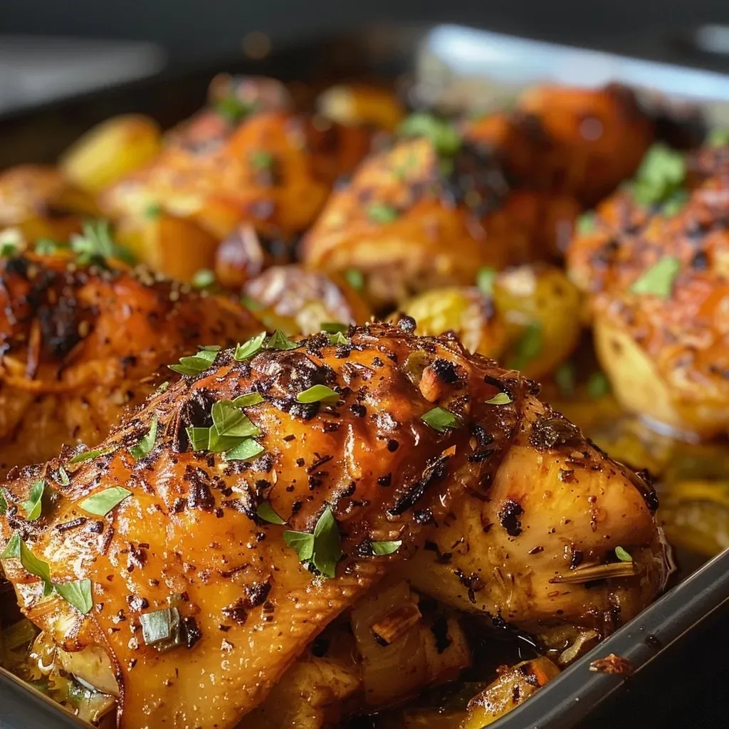 ['Pollo Mediterráneo al horno con calabacín, vista lateral.', 'Platillo de pollo al estilo mediterráneo con verduras horneadas.', 'Cazuela de pollo y calabacín lista para servir.', 'Detalle de pollo jugoso con calabacín al horno.']