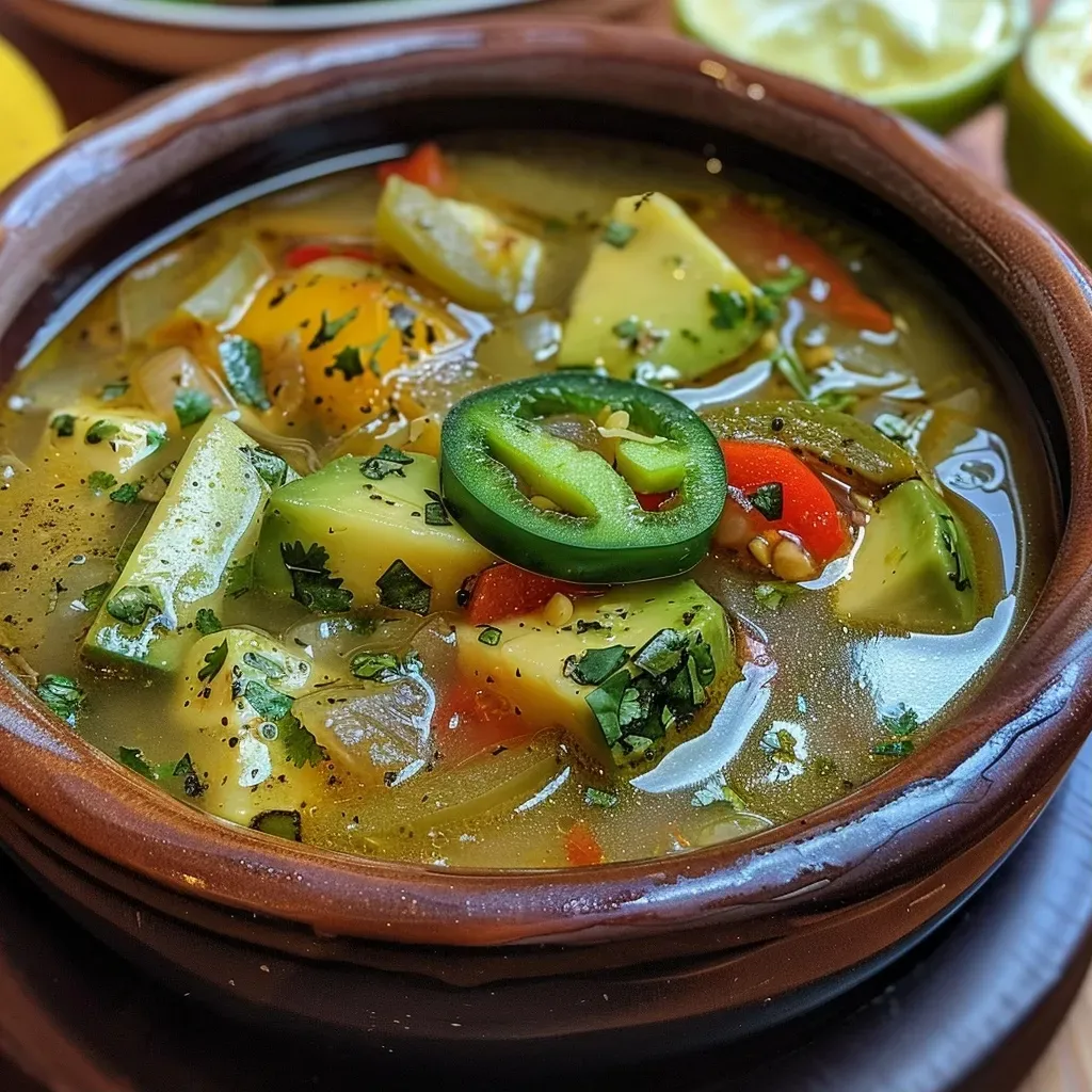 ['Sopa de aguacate en un tazón con ingredientes visibles.', 'Primer plano de una deliciosa sopa de aguacate con cilantro.', 'Tazón de sopa de aguacate con cebolla y chiles.', 'Sopa de aguacate fresca con un toque de aceite de oliva.']
