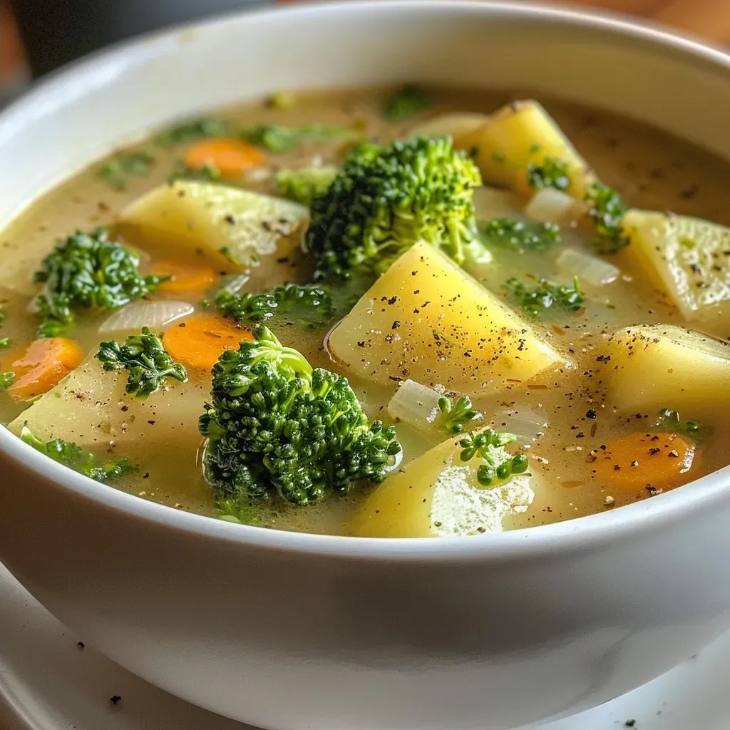 ['Sopa de brócoli saludable en un tazón.', 'Primer plano de una crema de brócoli con ingredientes frescos al lado.', 'Sopa verde de brócoli servida con trozos de zanahoria y queso.', 'Textura cremosa de sopa de brócoli en un recipiente rústico.']