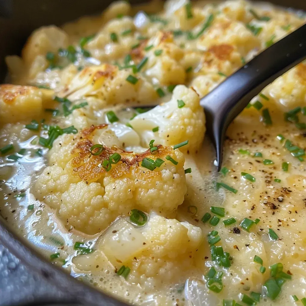 ['Sopa de coliflor asada servida en un cuenco con decoración de hierbas.', 'Primer plano de sopa cremosa de coliflor asada con trozos de coliflor dorada.', 'Tazón de sopa de coliflor asada con ingredientes frescos alrededor.', 'Sopa de coliflor humeante en un cuenco blanco, decorada con perejil.']