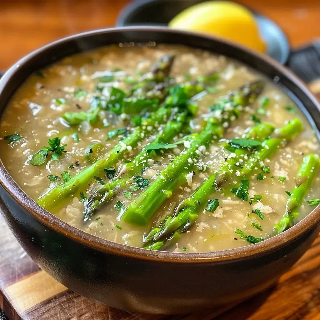 ['Sopa de espárragos alta en proteínas con trozos de requesón.', 'Primer plano de sopa de espárragos con ingredientes frescos.', 'Vista lateral de una crema de espárragos y requesón deliciosa.', 'Sopa verde cremosa de espárragos con requesón al lado.']