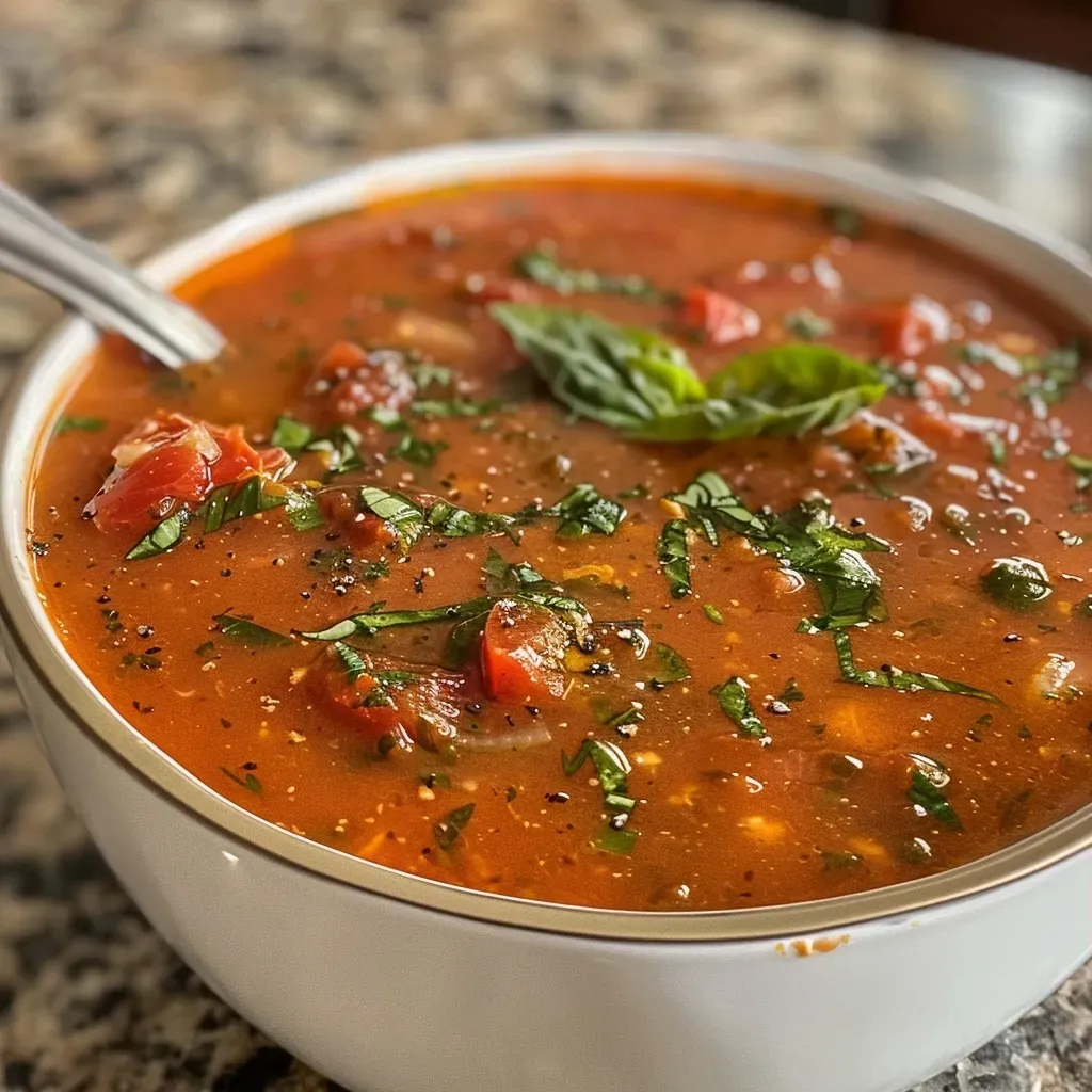 ['Sopa de tomate alta en proteínas con queso cottage en un tazón.', 'Primer plano de sopa de tomate con ingredientes frescos y queso cottage.', 'Sopa de tomate humeante con trozos de queso cottage y albahaca.', 'Tazón de sopa de tomate con textura cremosa y queso cottage.']