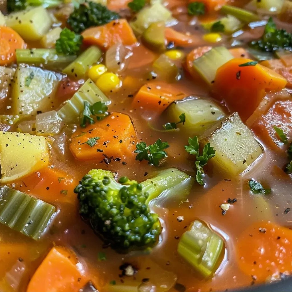 ['Sopa de verduras sin tomate, con ingredientes frescos y coloridos.', 'Primer plano de una sopa saludable, sin tomate, en un tazón.', 'Tazón de sopa de verduras vibrante y nutritiva, sin tomates.', 'Sopa de verduras casera sin tomate, mostrando sus ingredientes frescos.']