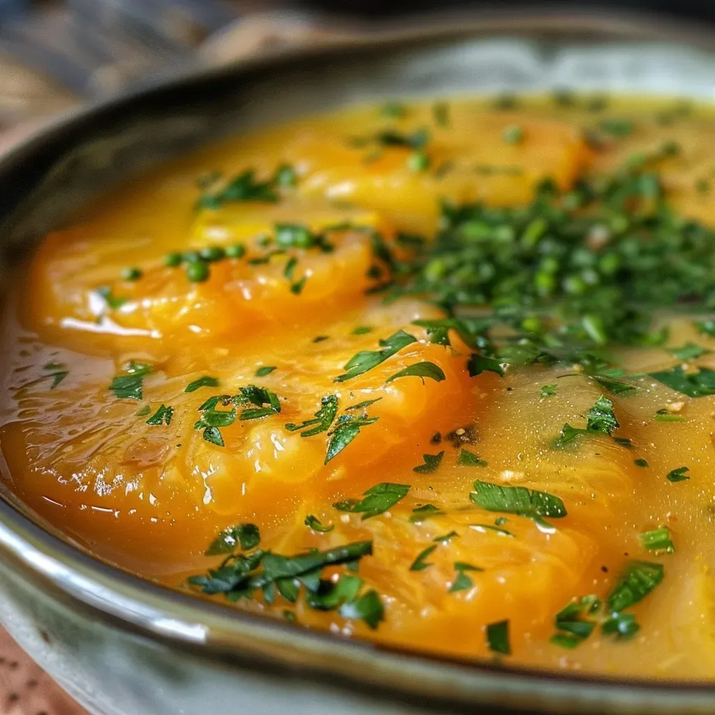 ['Sopa de zanahoria a la naranja en un tazón.', 'Primer plano de sopa de zanahoria con un toque de naranja.', 'Tazón de sopa de zanahoria decorado con perejil.', 'Sopa de zanahoria a la naranja con un color vibrante.']