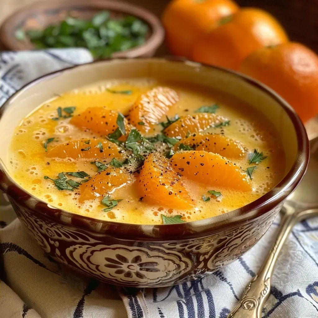 ['Sopa de zanahoria a la naranja en un tazón.', 'Primer plano de sopa de zanahoria con un toque de naranja.', 'Tazón de sopa de zanahoria decorado con perejil.', 'Sopa de zanahoria a la naranja con un color vibrante.']