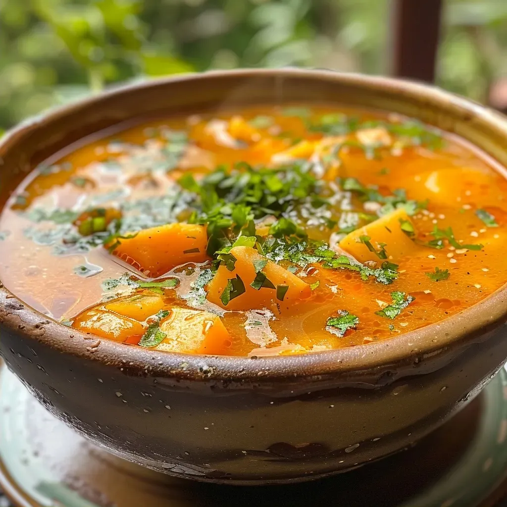 Sopa fría de zanahoria con jengibre en un tazón.