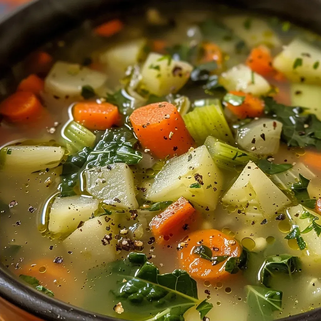 ['Sopa verde de verduras en un tazón, con ingredientes frescos alrededor.', 'Primer plano de sopa de verduras verdes servida en porción individual.', 'Tazón de sopa verde de verduras con una textura cremosa y color vibrante.', 'Sopa de verduras verde con trozos visibles de zanahoria, apio y espinacas.']