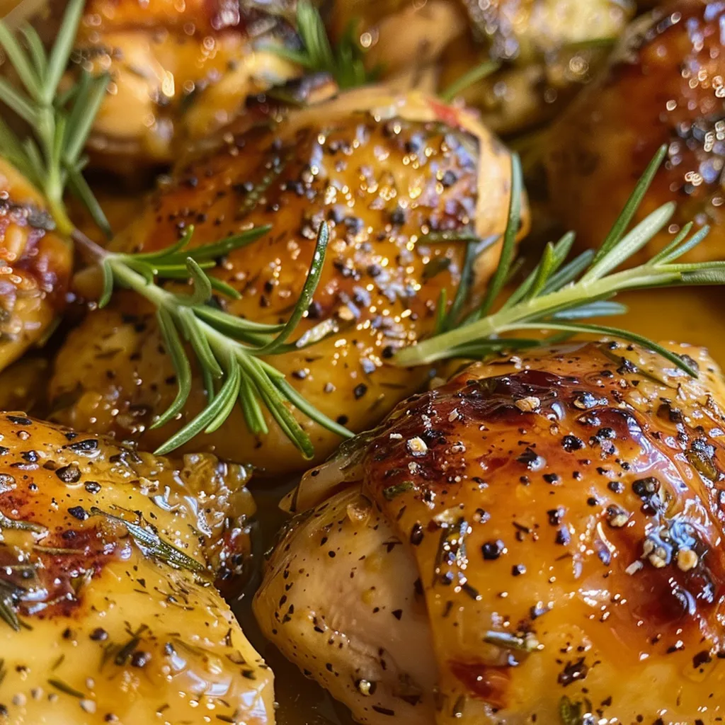 ['Pechugas de pollo glaseadas con mostaza y miel.', 'Pollo mostaza miel cocido a la perfección.', 'Placa de pollo mostaza miel con salsa dorada.', 'Primer plano de pechugas de pollo con aderezo de mostaza y miel.']