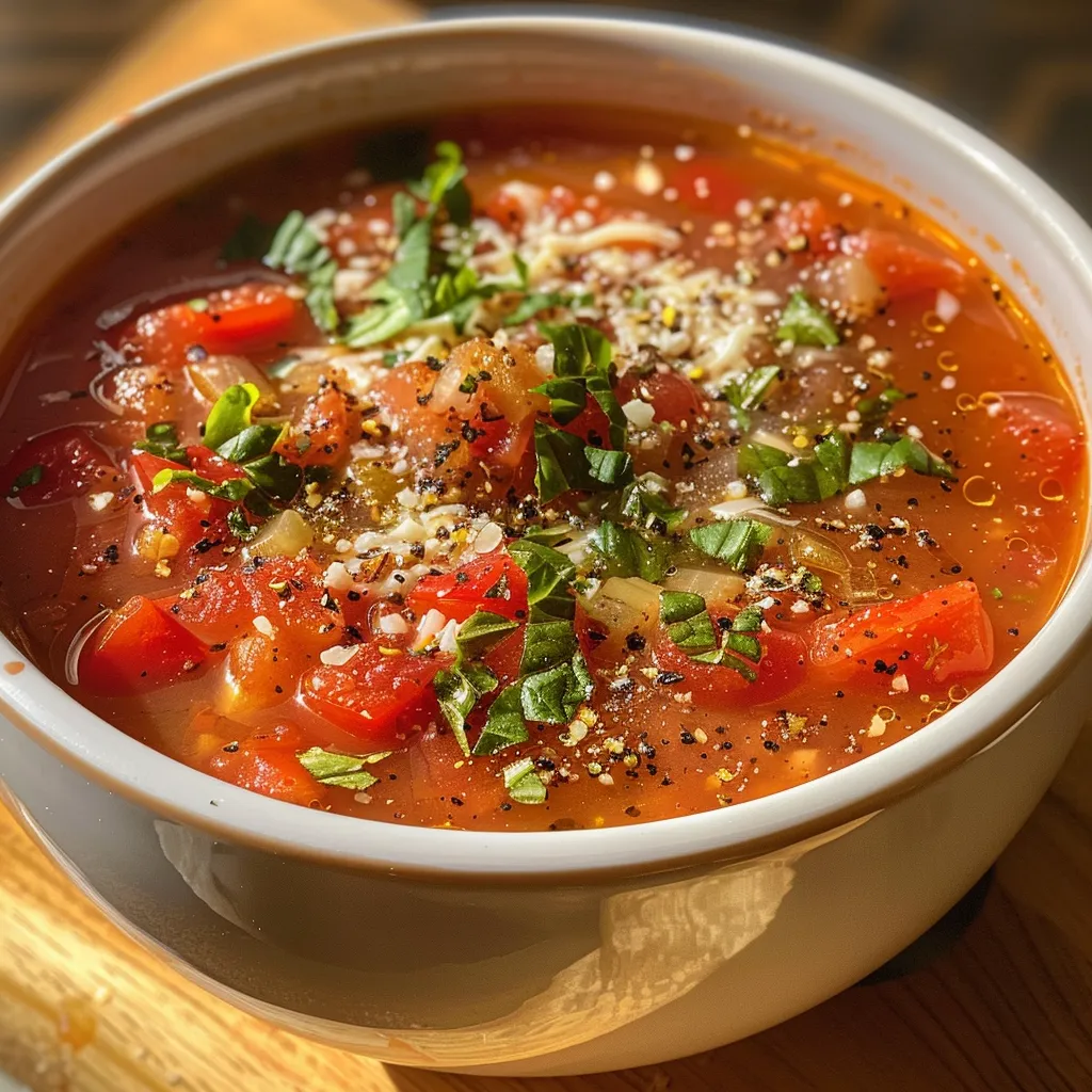 ['Sopa de tomate y pimientos asados en un tazón, con decoración de crema y queso.', 'Primer plano de una deliciosa sopa de tomate y pimientos asados, servida caliente.', 'Tazón de sopa de tomate y pimientos asados, con ingredientes frescos al fondo.', 'Sopa cremosa de tomate y pimientos asados en una mesa, lista para disfrutar.']