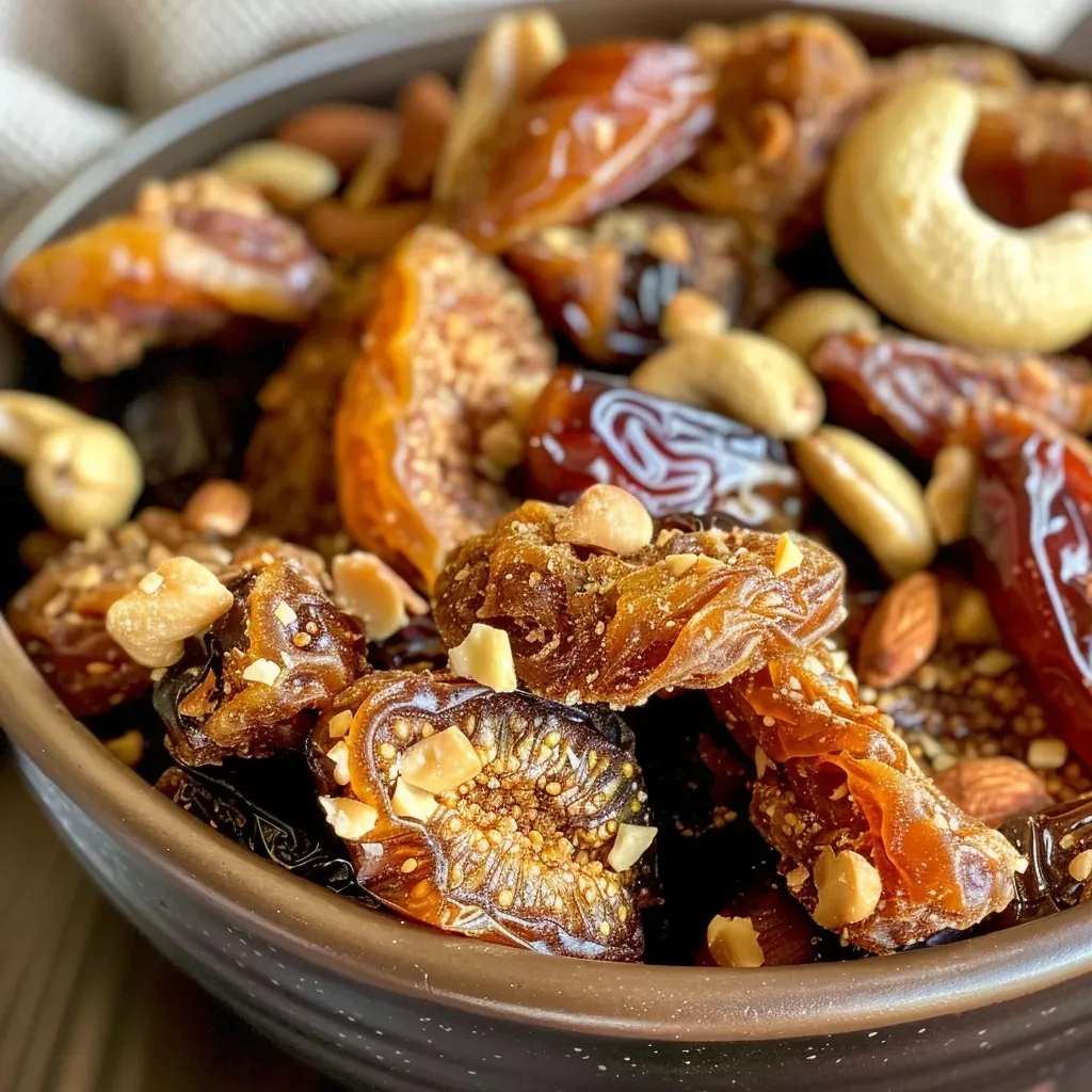 ['Barras de higo veganas cocinadas en air fryer.', 'Vista lateral de deliciosas barras de higo veganas.', 'Barras de higo veganas con frutas secas y nueces.', 'Close up de barras de higo preparadas en air fryer.']