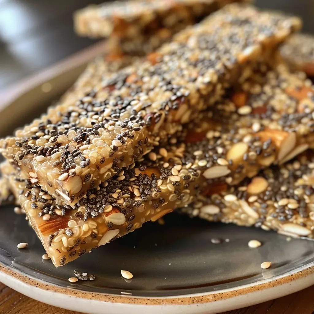 ['Barras de proteína de chía y quinoa desglosadas en un plato.', 'Vista lateral de barras de proteína saludables con ingredientes visibles.', 'Primer plano de barras de chía y quinoa mostradas sobre una superficie natural.', 'Deliciosas barras de quinoa y chía en presentación atractiva.']