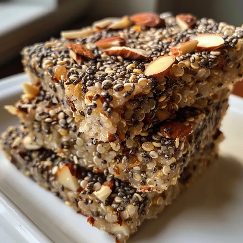 Barras de proteína de chía y quinoa desglosadas en un plato.