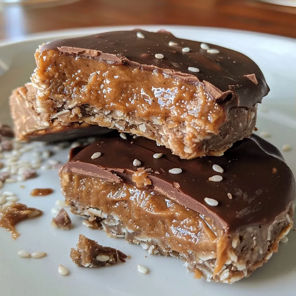 ['Barras de proteína sin gluten y sin lácteos, cortadas y apiladas en un plato.', 'Vista lateral de barras de proteína, mostrando su textura jugosa y atractiva.', 'Primer plano de barras de proteína decoradas con chocolate negro y sal marina.', 'Barras de proteína de almendra y semillas, listas para disfrutar.']