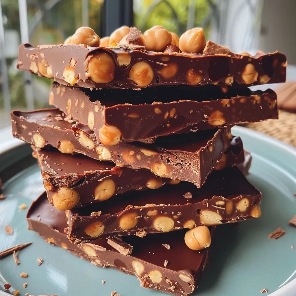 Barritas de chocolate y garbanzos en primer plano.