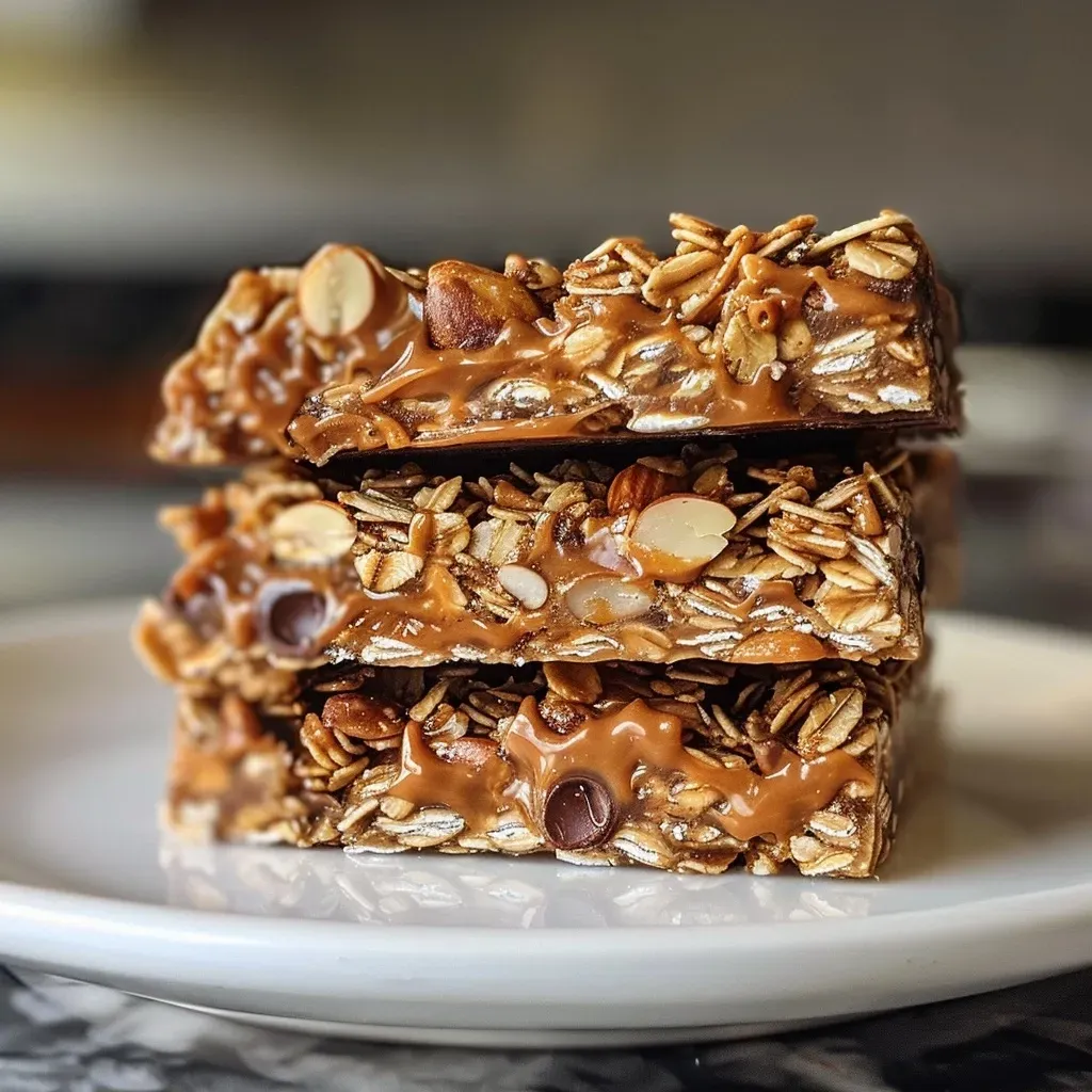 ['Barritas de granola de mantequilla de maní y chocolate.', 'Close up de barritas de granola con ingredientes visuales.', 'Detalle de barritas de granola con chispas de chocolate.', 'Barritas de granola húmedas y deliciosas con mantequilla de maní.']