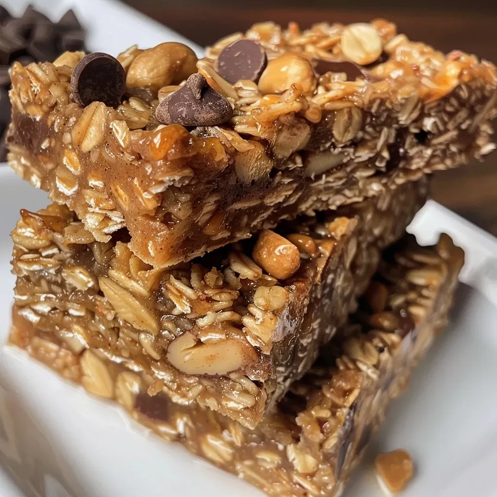 Barritas de granola de mantequilla de maní y chocolate.