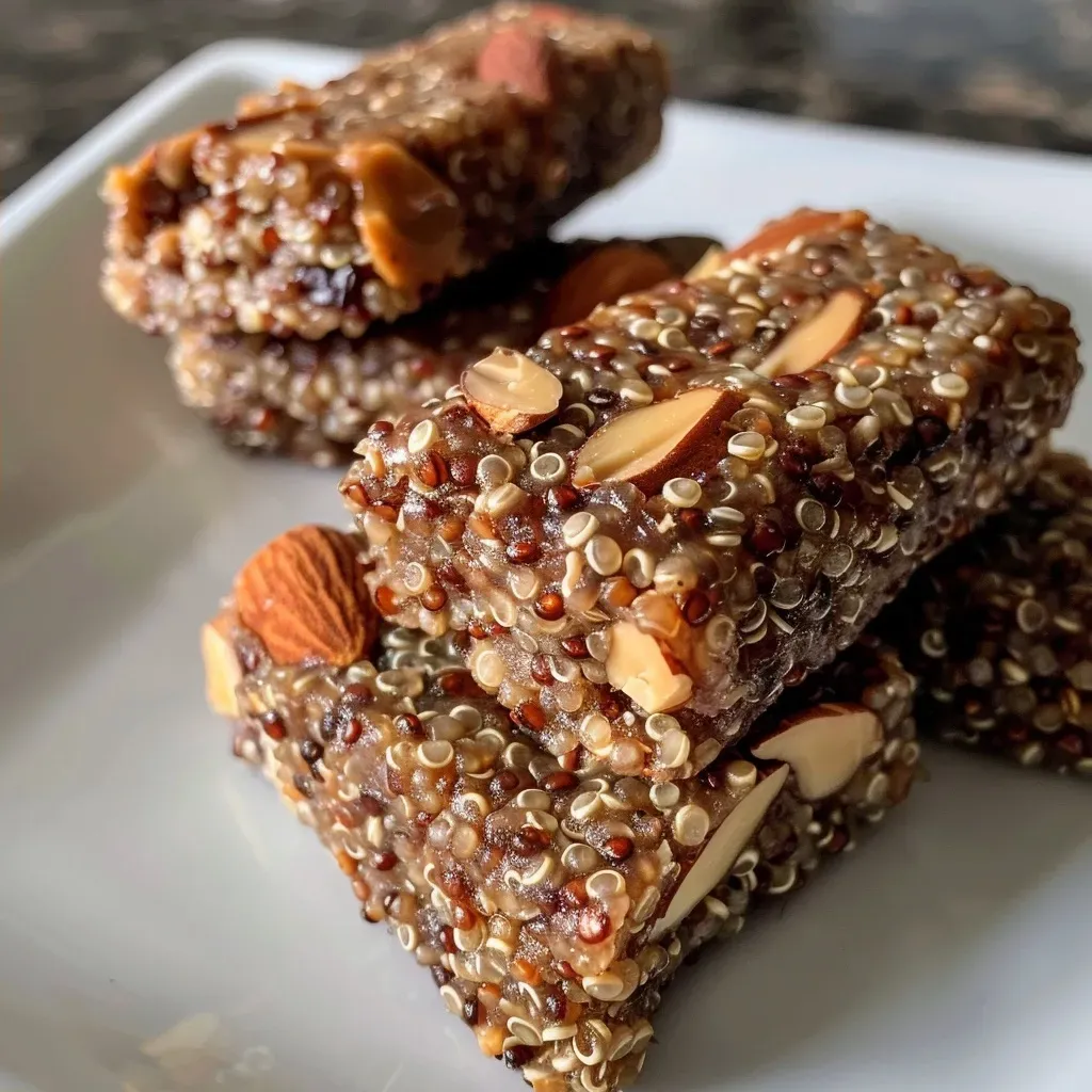 Barritas de proteína de quinoa con textura crujiente y chocolate.