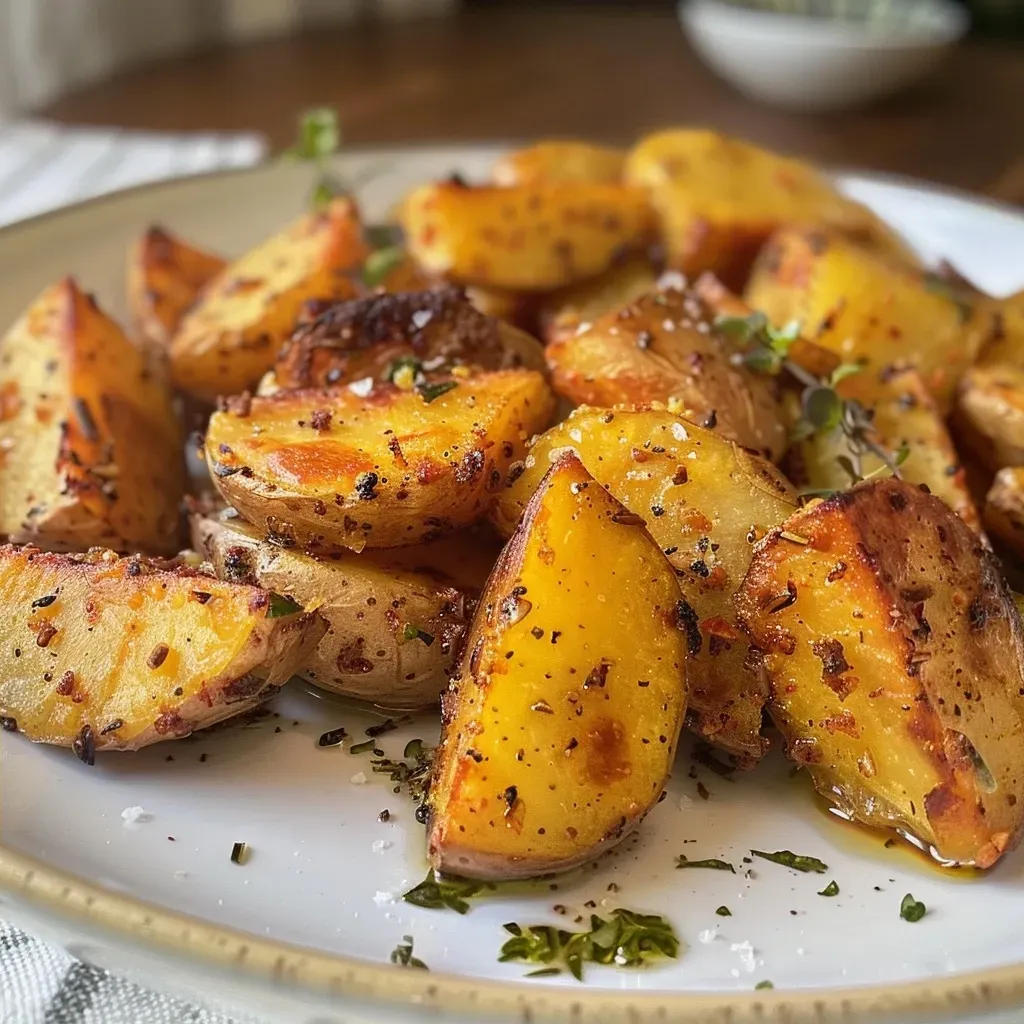 Batata rústica cocinada en air fryer, dorada y crujiente.