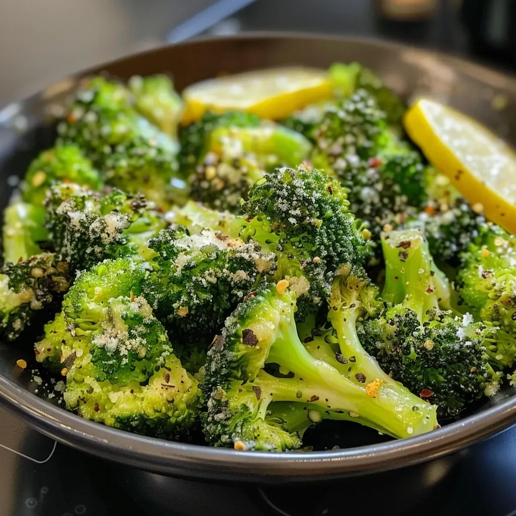 Brócoli fresco cocinado en freidora de aire.