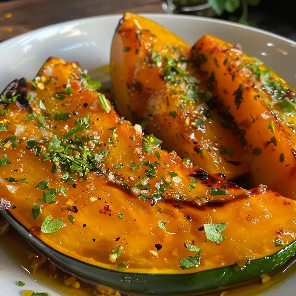 ['Calabaza asada al horno dorada y jugosa.', 'Porción de calabaza asada con aceite de oliva y especias.', 'Vista lateral de calabaza asada mostrando su textura.', 'Calabaza asada servida en un plato, lista para disfrutar.']
