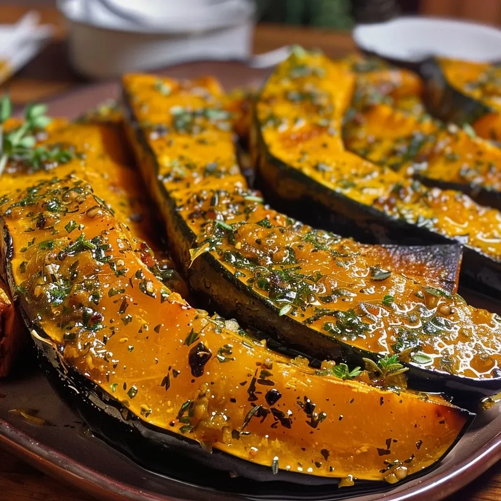 Calabaza asada al horno dorada y jugosa.