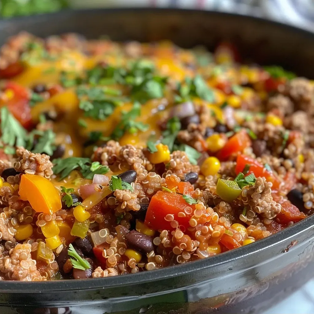 Cazuela de quinoa al estilo suroeste con carne y verduras.