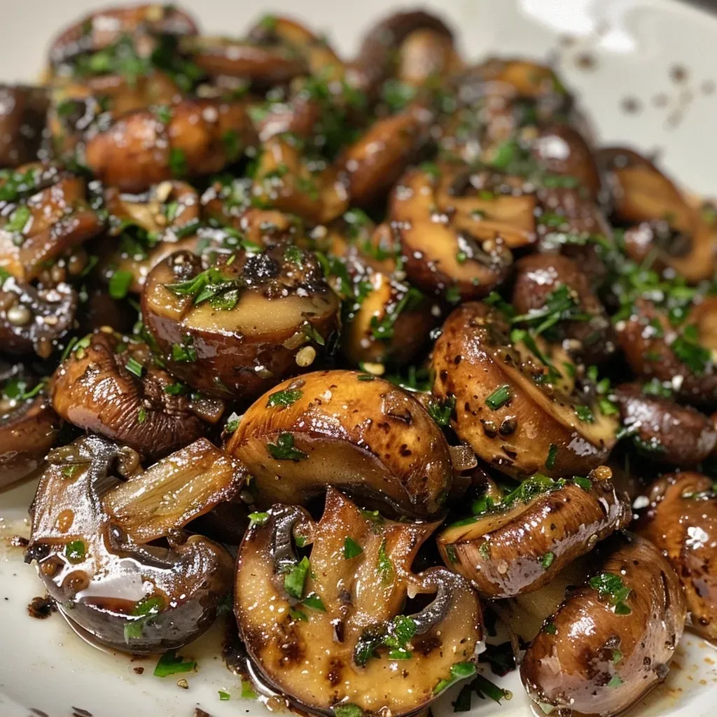 Champiñones asados jugosos en un plato.