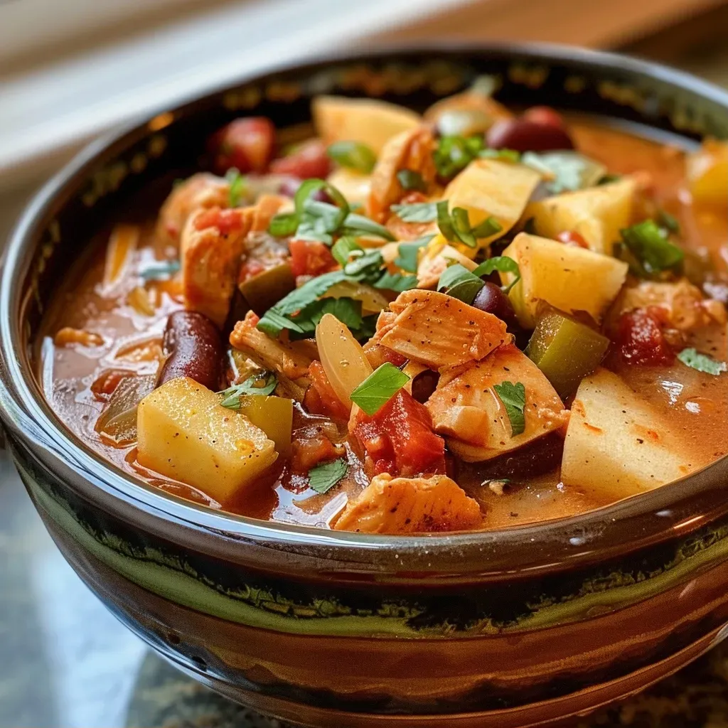 ['Plato de chili de pollo con cheddar y manzana, visto de lado.', 'Close up de chili de pollo con queso cheddar y trozos de manzana.', 'Tazón de chili de pollo con ingredientes frescos como manzanas y queso.', 'Chili de pollo cremoso con cheddar blanco y manzanas troceadas.']