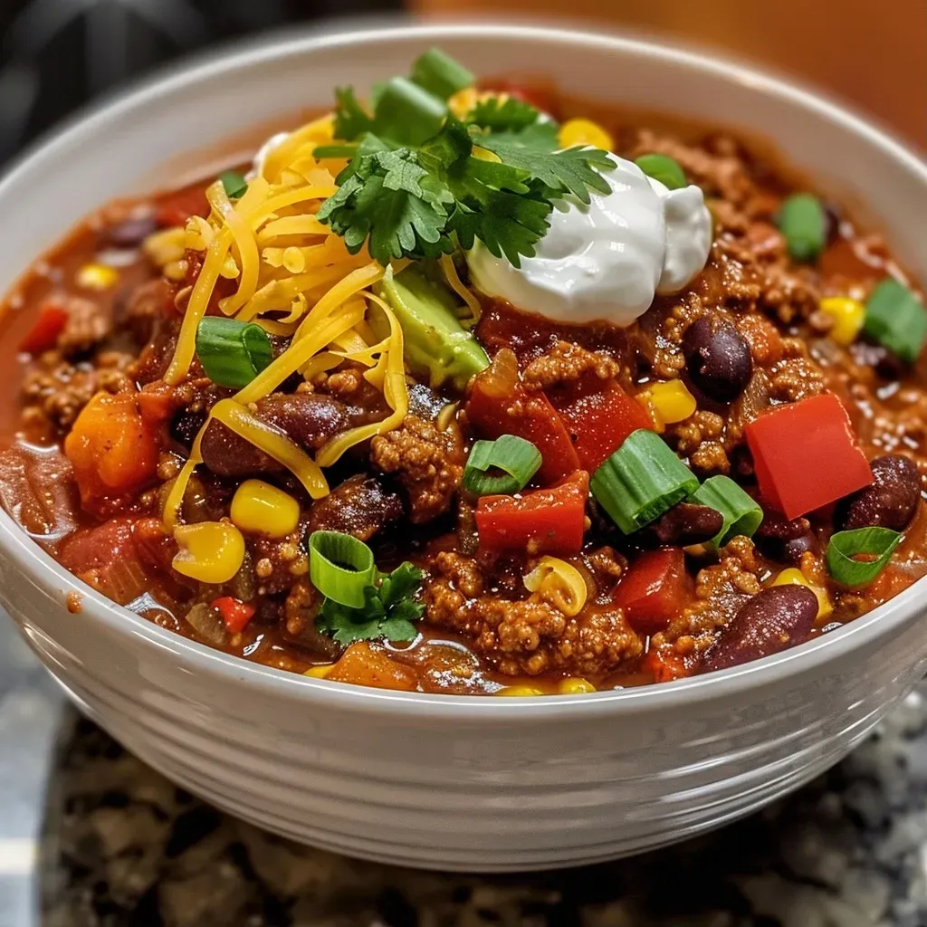['Chili de proteínas cocido en slow cooker, con ingredientes frescos.', 'Tazón de chili de proteínas, mostrando su textura jugosa y apetecible.', 'Detalle de chili en slow cooker, listo para servir.', 'Close up de un chili de proteínas con aguacate y crema agria.']