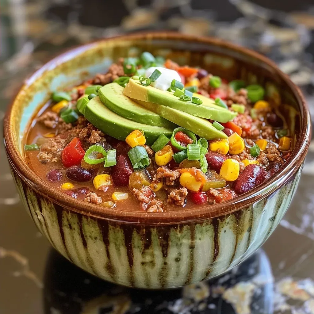 Chili de proteínas cocido en slow cooker, con ingredientes frescos.
