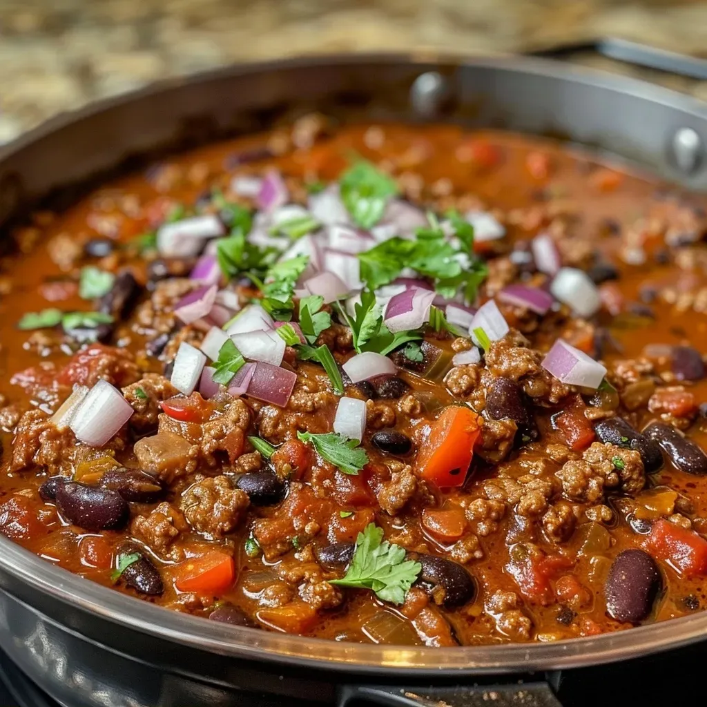Tazón de Chocolate Chili con ingredientes frescos.