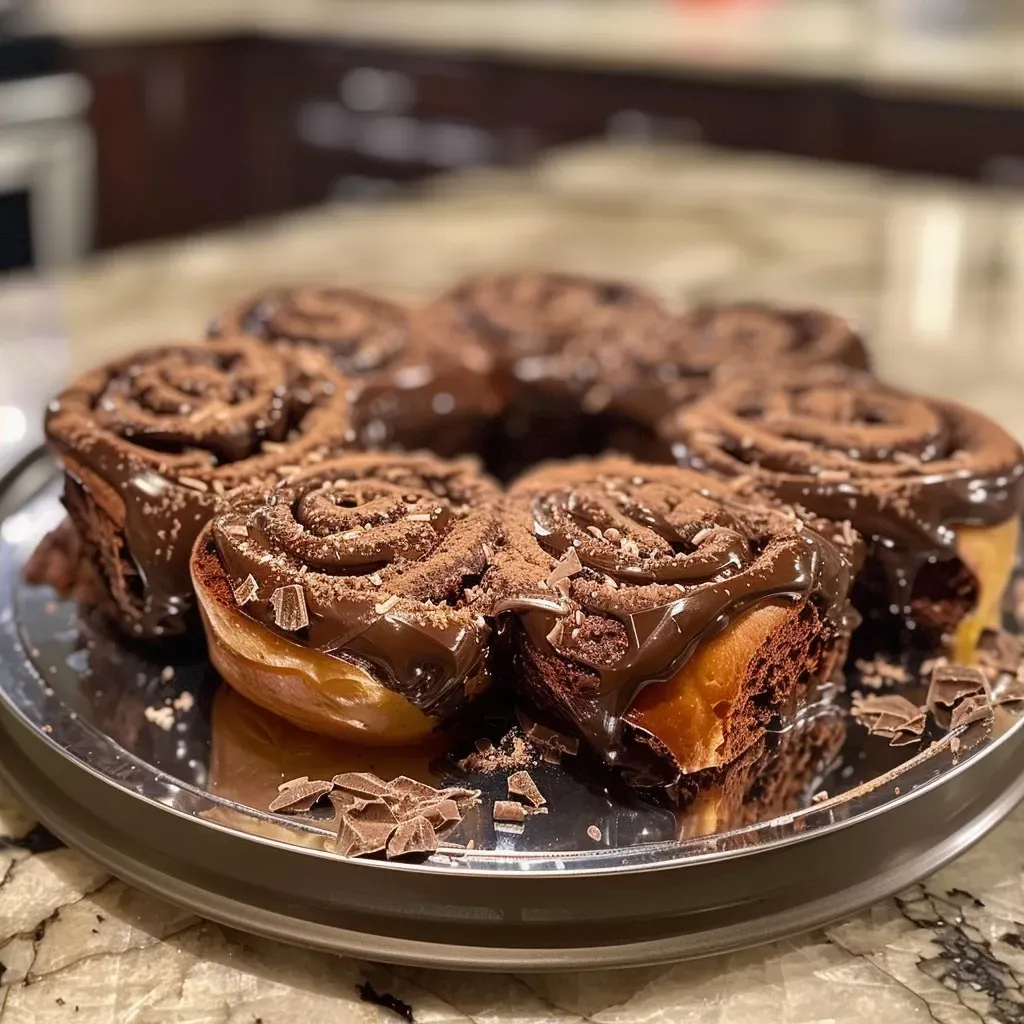 Rollos de chocolate recién horneados, con un aspecto jugoso.