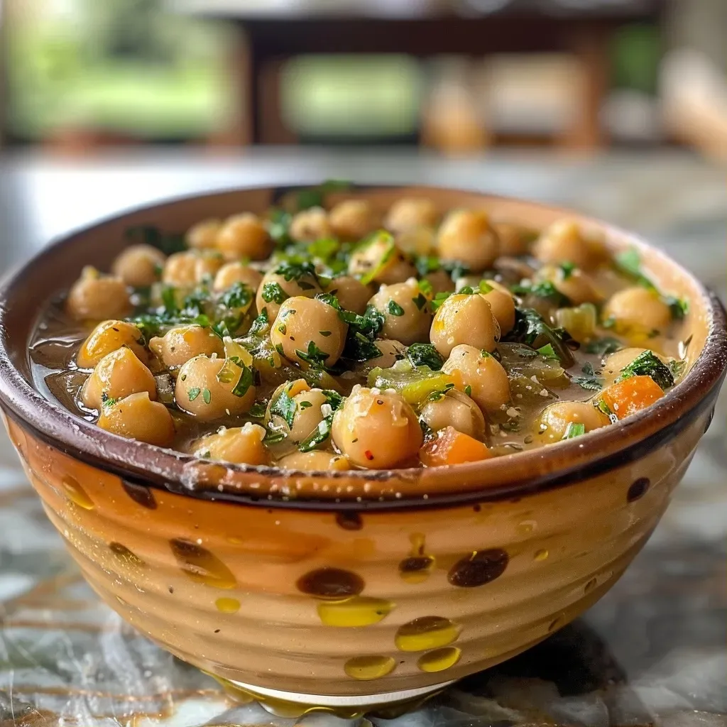 ['Tazón con crema de garbanzos y zanahorias, decorado con garbanzos fritos.', 'Detalle de crema de garbanzos y zanahorias servida en plato blanco.', 'Close-up de crema de garbanzos con trozos de zanahorias y semillas en la superficie.', 'Crema de garbanzos y zanahorias en un tazón, con cebolla visible en la mezcla.']