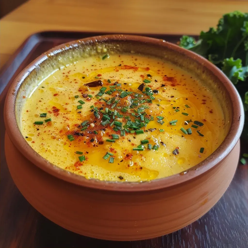 Crema de zanahoria y jengibre en un tazón, con semillas decorativas.
