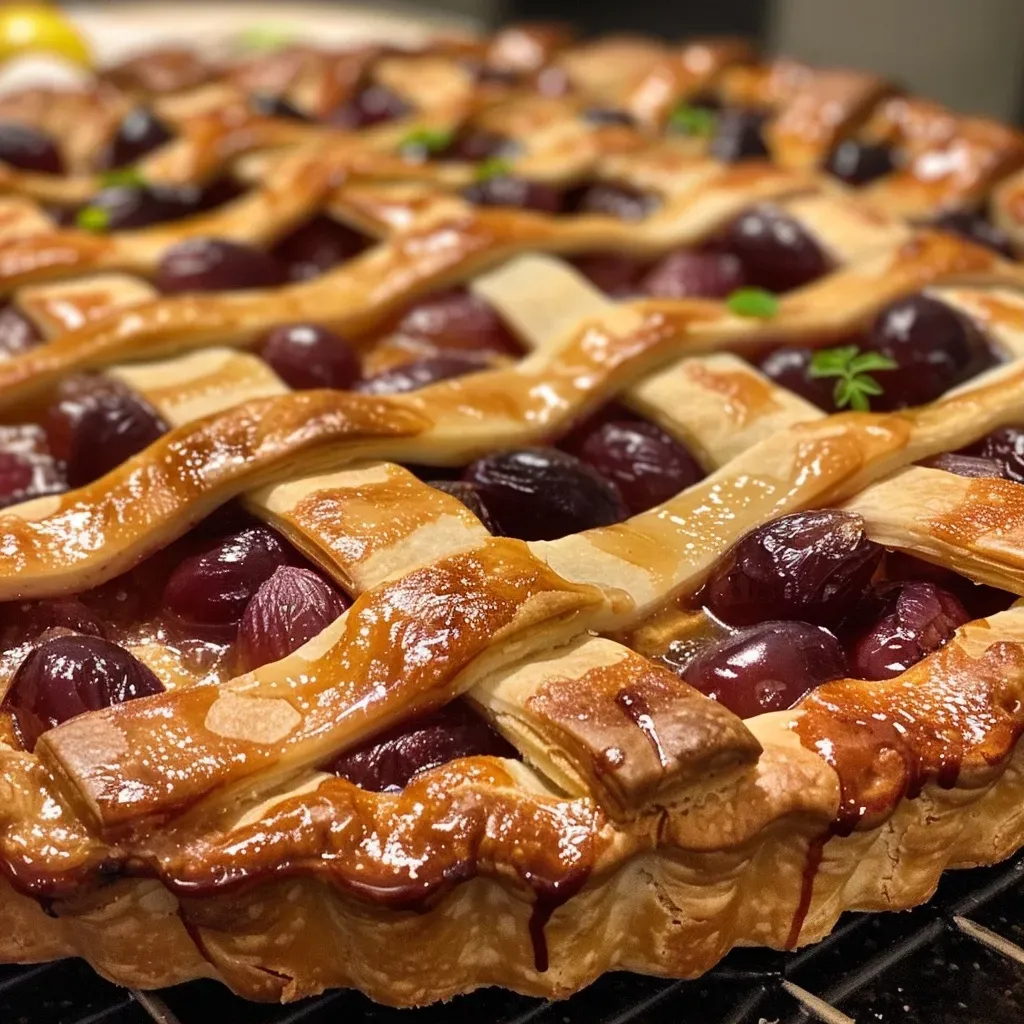 ["Crostata all'uva con crema de mascarpone y uvas frescas.", 'Tarta de uvas vista lateral con crema mascarpone.', "Detalle de Crostata all'uva adornada con frutas.", 'Tarta de uva con crema y uvas, ideal para postre.']