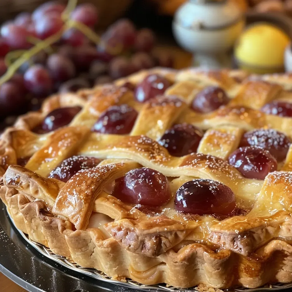 'tarta adornada all'uva con crema crostata de ideal lateral mascarpone mascarpone.', para uva uvas uvas, vista y
