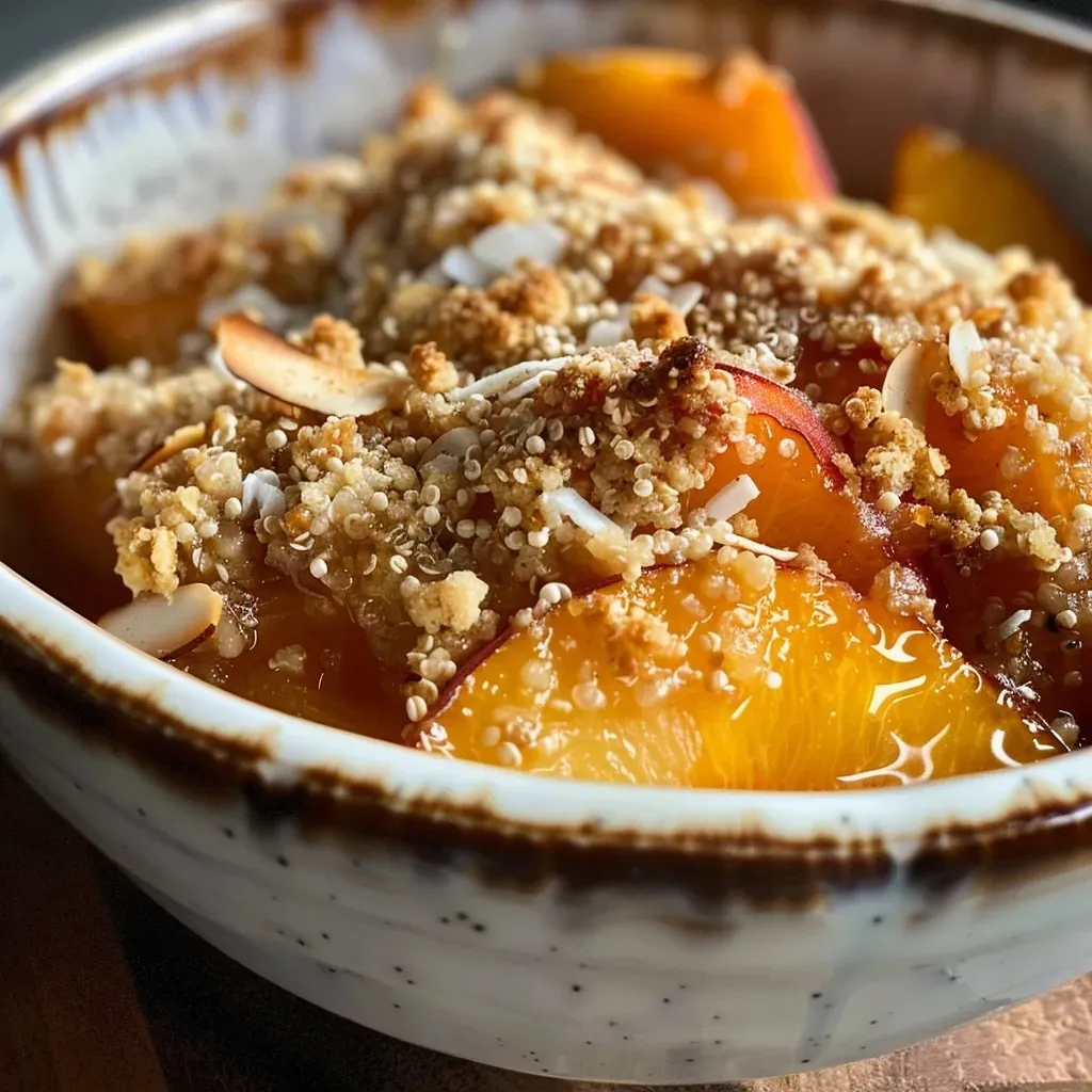 Primer plano de un crumble de frutas jugoso sin gluten.
