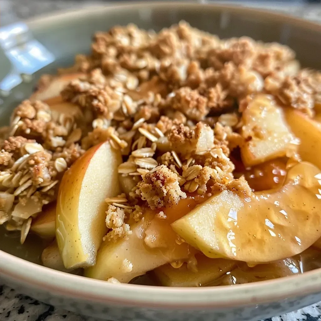 Crumble de manzana alto en proteínas, con ingredientes frescos y apetitosos.